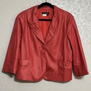 City Girl Nancy VTG Bolen Blazer Jacket Coral Red Lined Faux Suede 3/4 Sleeve XL